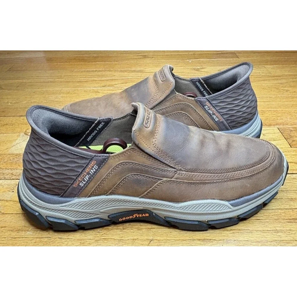 Skechers Respected Elgin Shoes Men’s 11.5 Brown Leather Hands Free Memory Foam